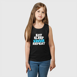 Майка детская хлопок Eat sleep swim repeat, цвет: черный — фото 2
