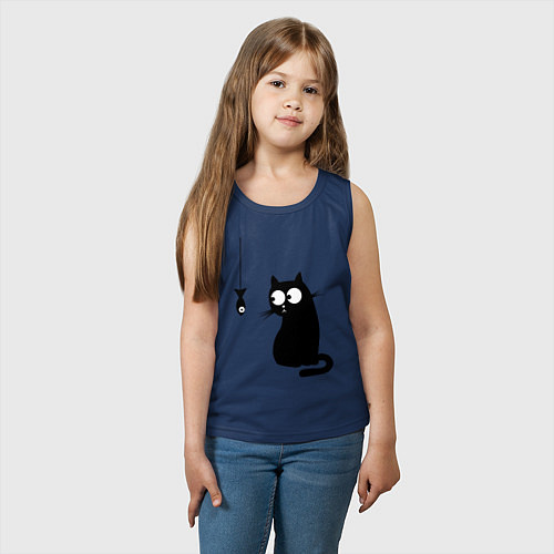 Детская майка Кот и рыба / Тёмно-синий – фото 3