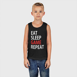 Майка детская хлопок Eat sleep game repeat, цвет: черный — фото 2