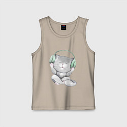 Майка детская хлопок Котенок меломан, цвет: миндальный