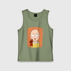 Майка детская хлопок Сайтама One Punch Man, цвет: авокадо