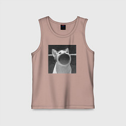 Майка детская хлопок ЧБ Pop Cat, цвет: пыльно-розовый