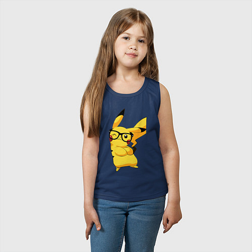 Детская майка Веселый Пикачу в очках / Тёмно-синий – фото 3