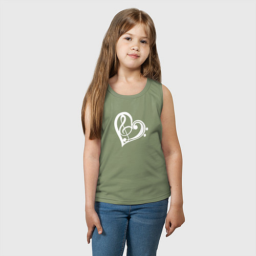 Детская майка Скрипичный и Басовый Ключи в Сердце / Авокадо – фото 3