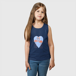 Майка детская хлопок Розовые фламинго на фоне голубого сердца в горошек, цвет: тёмно-синий — фото 2