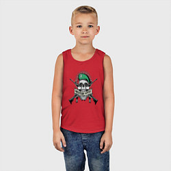 Майка детская хлопок Военный череп с оружием, цвет: красный — фото 2