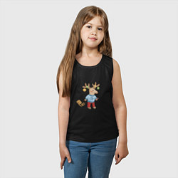 Майка детская хлопок Рождественский олень с санями, цвет: черный — фото 2