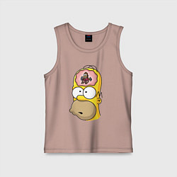 Майка детская хлопок Мартышка бьёт в тарелки в голове Гомера Симпсона, цвет: пыльно-розовый