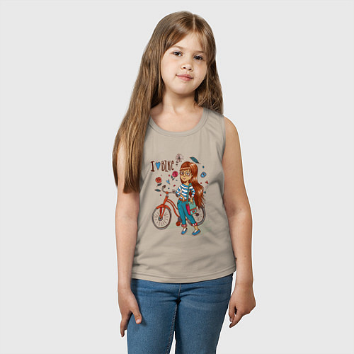 Детская майка Девушка с велосипедом / Миндальный – фото 3