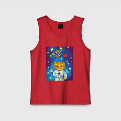 Майка детская хлопок Абстрактный космический кот, цвет: красный