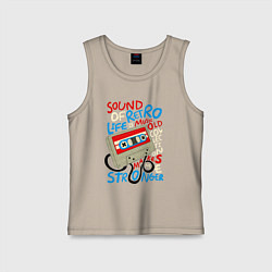 Майка детская хлопок Касссета ретро звук, цвет: миндальный