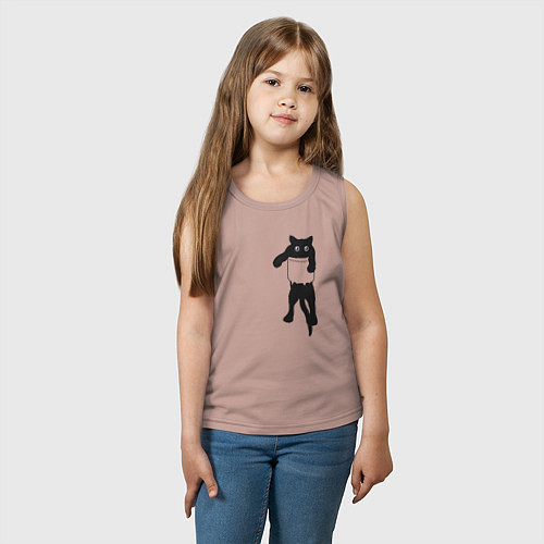 Детская майка Черный котик в кармане / Пыльно-розовый – фото 3