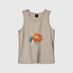 Майка детская хлопок Спящий лис с ведром рыбы, цвет: миндальный