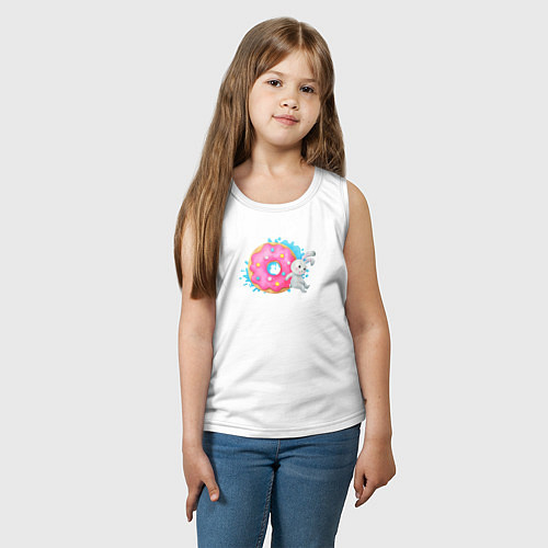 Детская майка Серый зайчик розовым пончиком / Белый – фото 3
