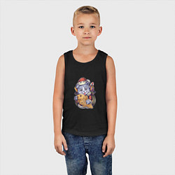 Майка детская хлопок Новогодний котик с рыбкой, цвет: черный — фото 2