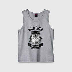 Майка детская хлопок Дикий байкер манул, цвет: меланж