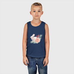 Майка детская хлопок Акварельный кролик в цветах, цвет: тёмно-синий — фото 2