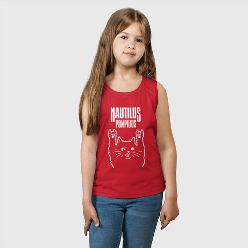 Детская майка Наутилус Помпилиус рок кот / Красный – фото 3