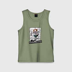 Майка детская хлопок Урарака Очако на фоне манги, цвет: авокадо