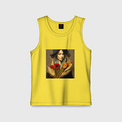 Майка детская хлопок Девушка с цветами в стиле экспрессионизм, дизайн 1, цвет: желтый
