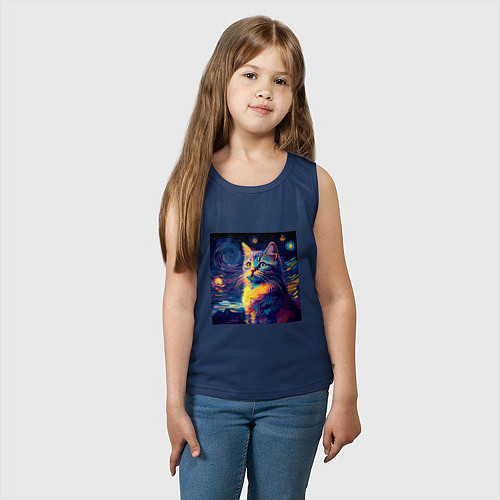 Детская майка Котик Винсент ван Гог / Тёмно-синий – фото 3