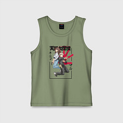 Майка детская хлопок Мару и Кируко - Аниме Великая небесная стена, цвет: авокадо