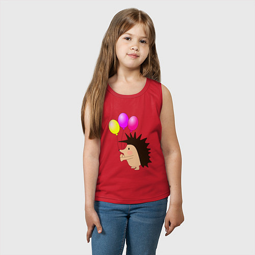 Детская майка Ежик с разноцветными воздушными шарами / Красный – фото 3
