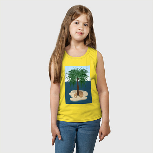 Детская майка Кот под пальмой на острове / Желтый – фото 3