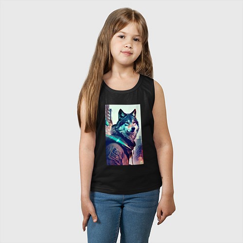 Детская майка Волк - житель мегаполиса / Черный – фото 3