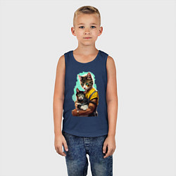 Майка детская хлопок Кот с котёнком - нейросеть, цвет: тёмно-синий — фото 2