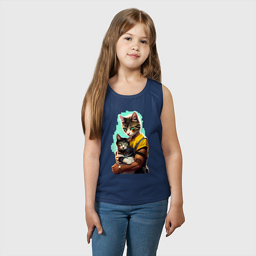 Детская майка Кот с котёнком - нейросеть / Тёмно-синий – фото 3