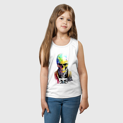 Детская майка Skull - cyberpunk - watercolor / Белый – фото 3