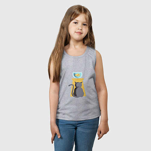 Детская майка Кот и рыба в аквариуме / Меланж – фото 3