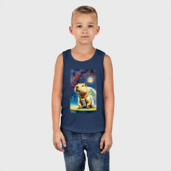 Майка детская хлопок Capybara brave astronaut - neural network, цвет: тёмно-синий — фото 2