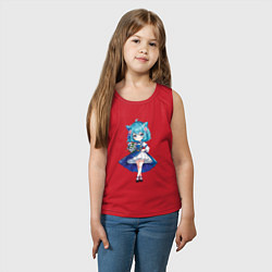 Майка детская хлопок Аниме девушка-кошка в синем платье с букетом цвето, цвет: красный — фото 2