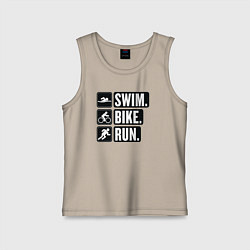 Майка детская хлопок Swim bike run, цвет: миндальный
