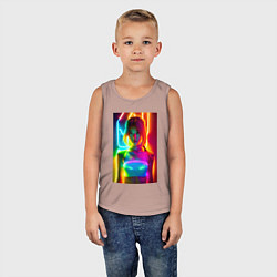 Майка детская хлопок Japanese girl - neon glow - neural network, цвет: пыльно-розовый — фото 2