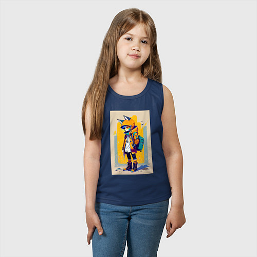 Детская майка Fox cub - urban style - neural network / Тёмно-синий – фото 3