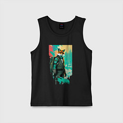 Майка детская хлопок Лис-геолог - нейросеть, цвет: черный