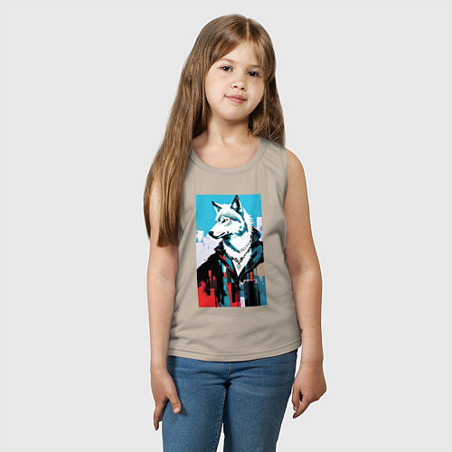 Детская майка Крутой городской волчара - нейросеть / Миндальный – фото 3