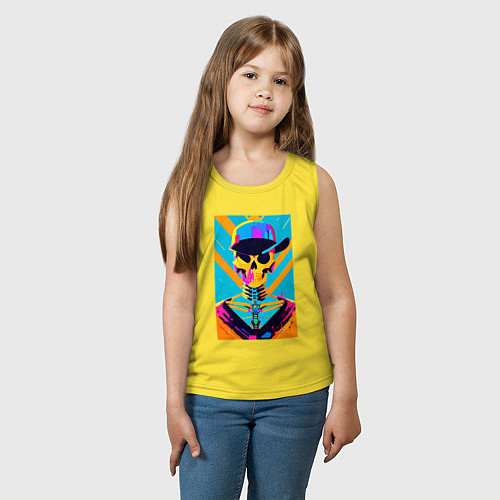 Детская майка Прикольный череп в шляпе - поп-арт / Желтый – фото 3