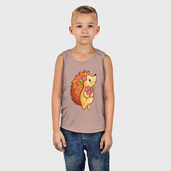 Майка детская хлопок Ёжик с цветами, цвет: пыльно-розовый — фото 2