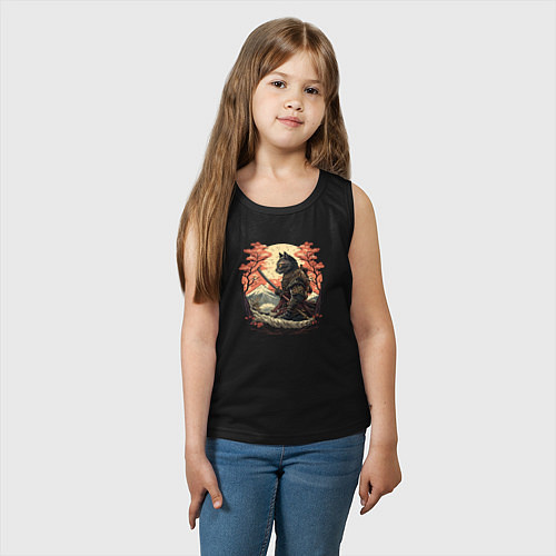 Детская майка Японский самурайский кот / Черный – фото 3