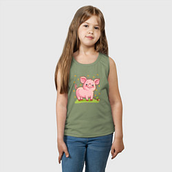 Майка детская хлопок Розовый поросёнок, цвет: авокадо — фото 2