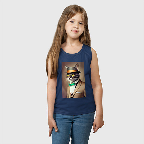 Детская майка Портрет кота джентльмена в шляпе / Тёмно-синий – фото 3