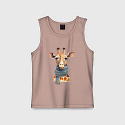 Майка детская хлопок Жираф в шарфе Осень, цвет: пыльно-розовый