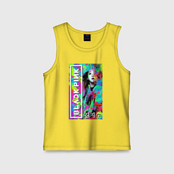 Майка детская хлопок Ким Джису - блэк пинк - музыка, цвет: желтый