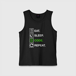 Майка детская хлопок Eat Sleep Code Repeat, цвет: черный