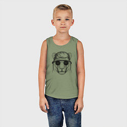 Майка детская хлопок Львица в панаме, цвет: авокадо — фото 2