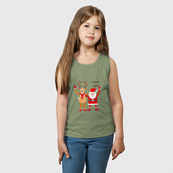 Майка детская хлопок Дед Мороз и новогодний олень, цвет: авокадо — фото 2